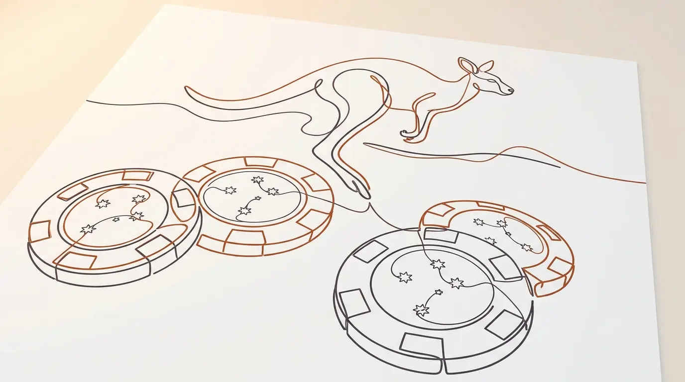 Casino chips with Australian themed elements on gaming table