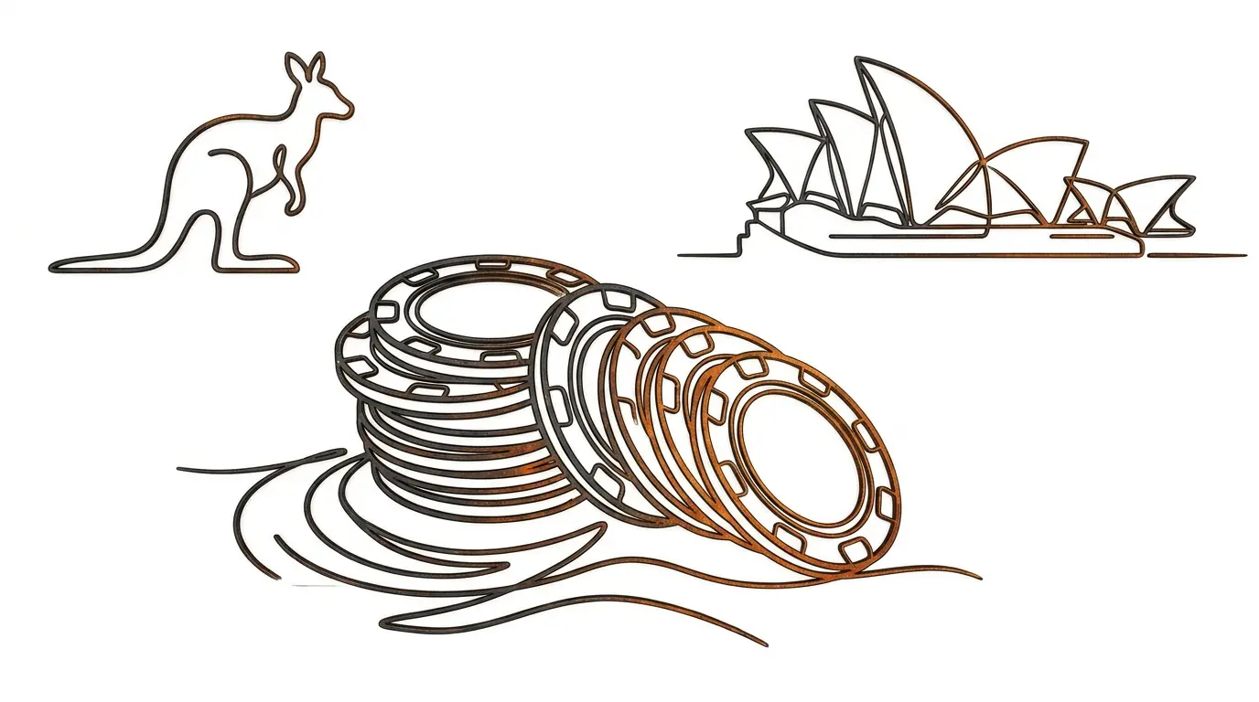 Casino chips with Australian iconic symbols in atmospheric lighting