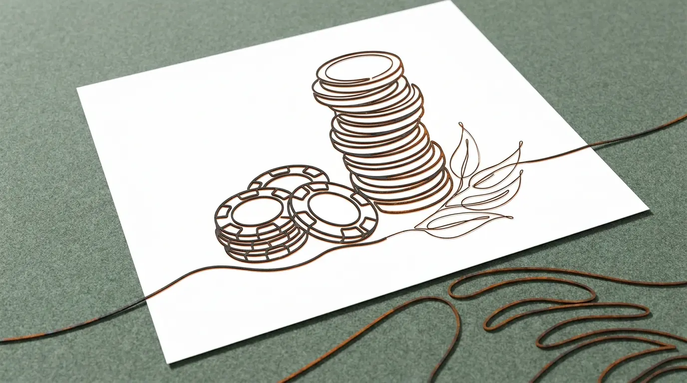 Stacked coins and casino chips on felt with Australian theme