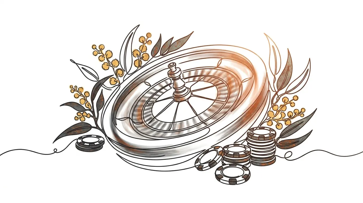 Australian casino scene with roulette and native flora