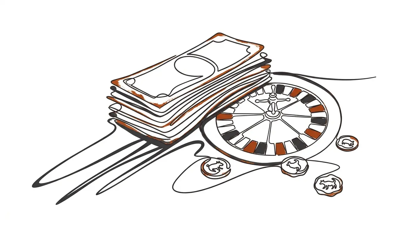 Casino cards and roulette wheel with Australian currency