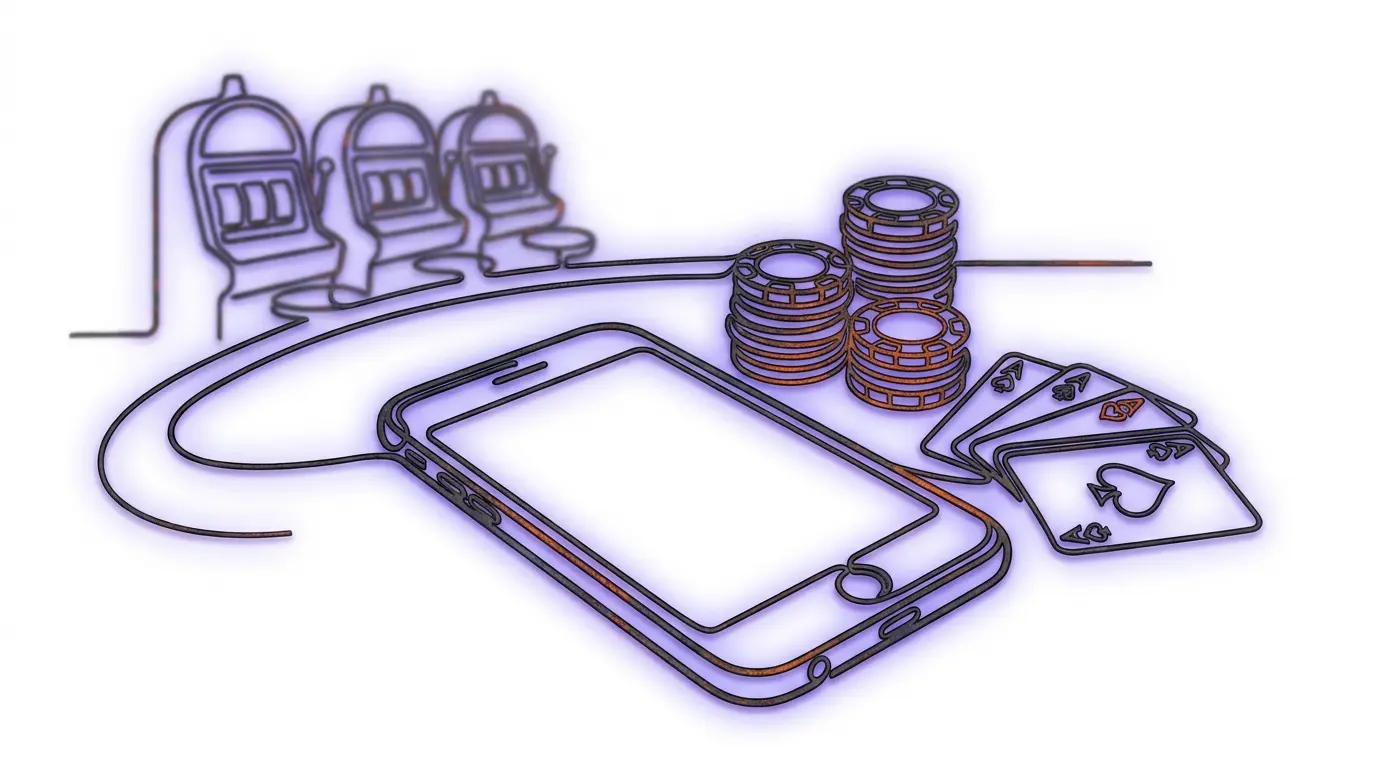 Smartphone on casino table with poker chips and cards