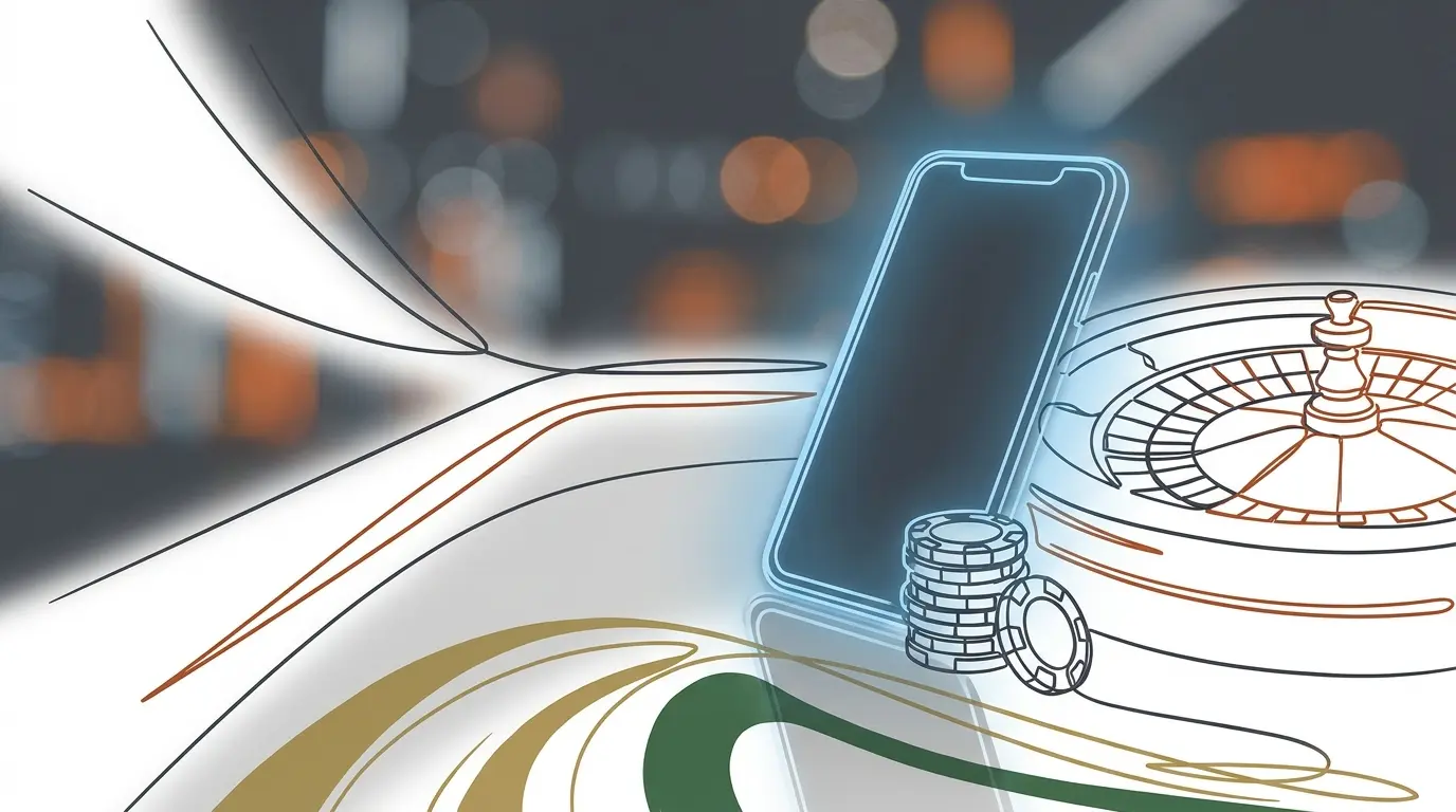 Smartphone with casino chips featuring Australian gold and green colors