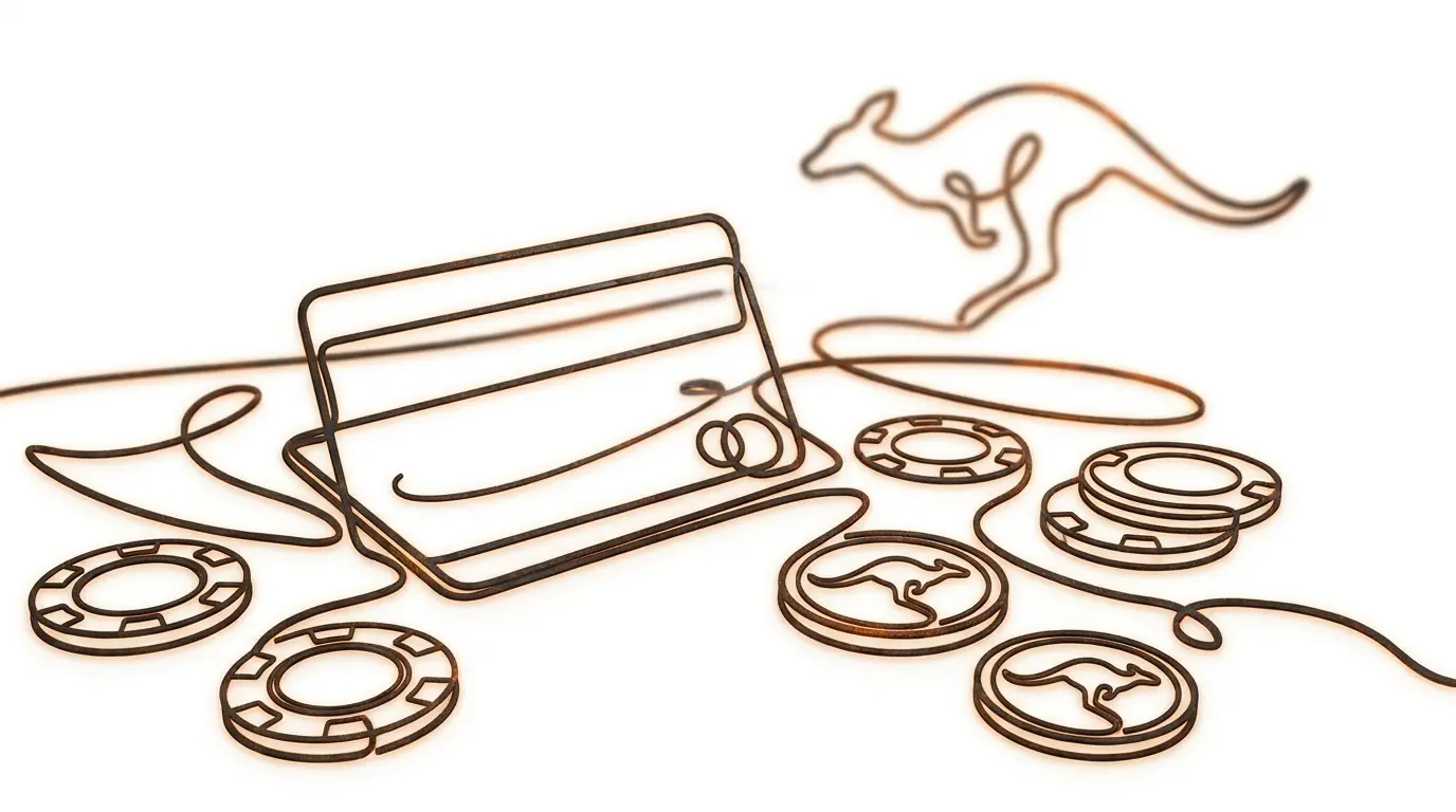 Prepaid card with casino chips and Australian coins on gaming table