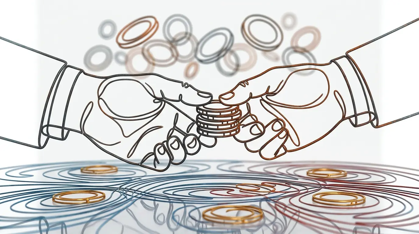 Hands exchanging casino chips with Australian themed colors and coins