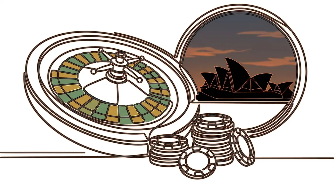 Roulette wheel with Sydney skyline in background