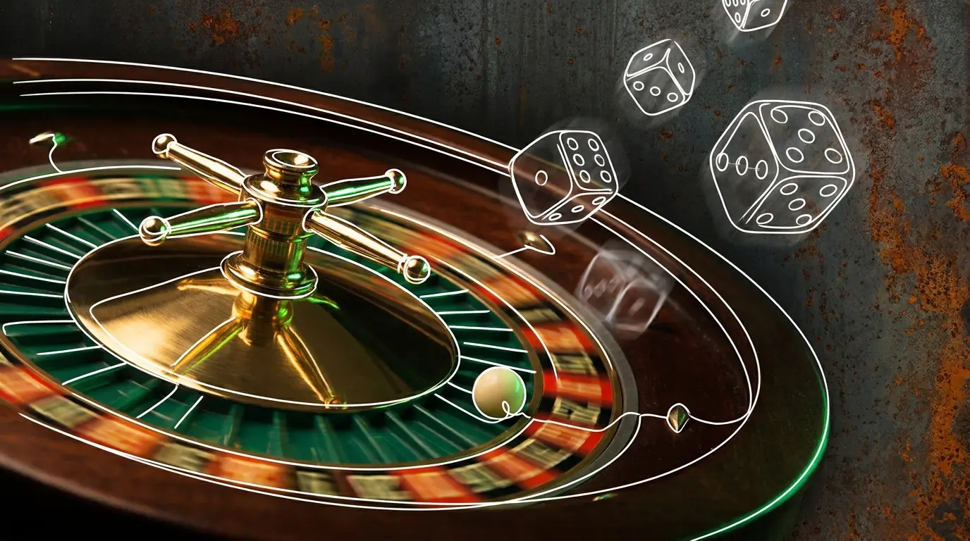 Roulette wheel and dice in motion at Australian casino