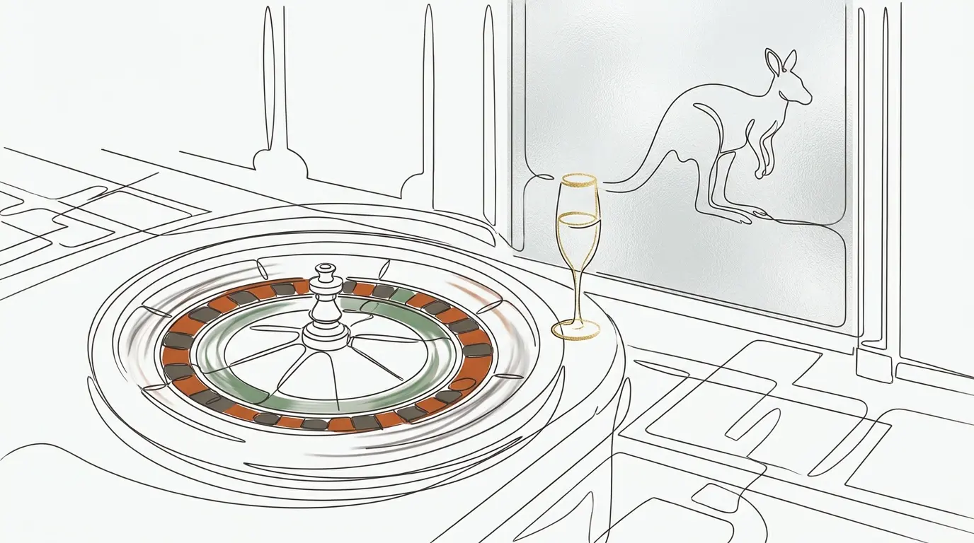 Spinning roulette wheel with Australian themed background elements