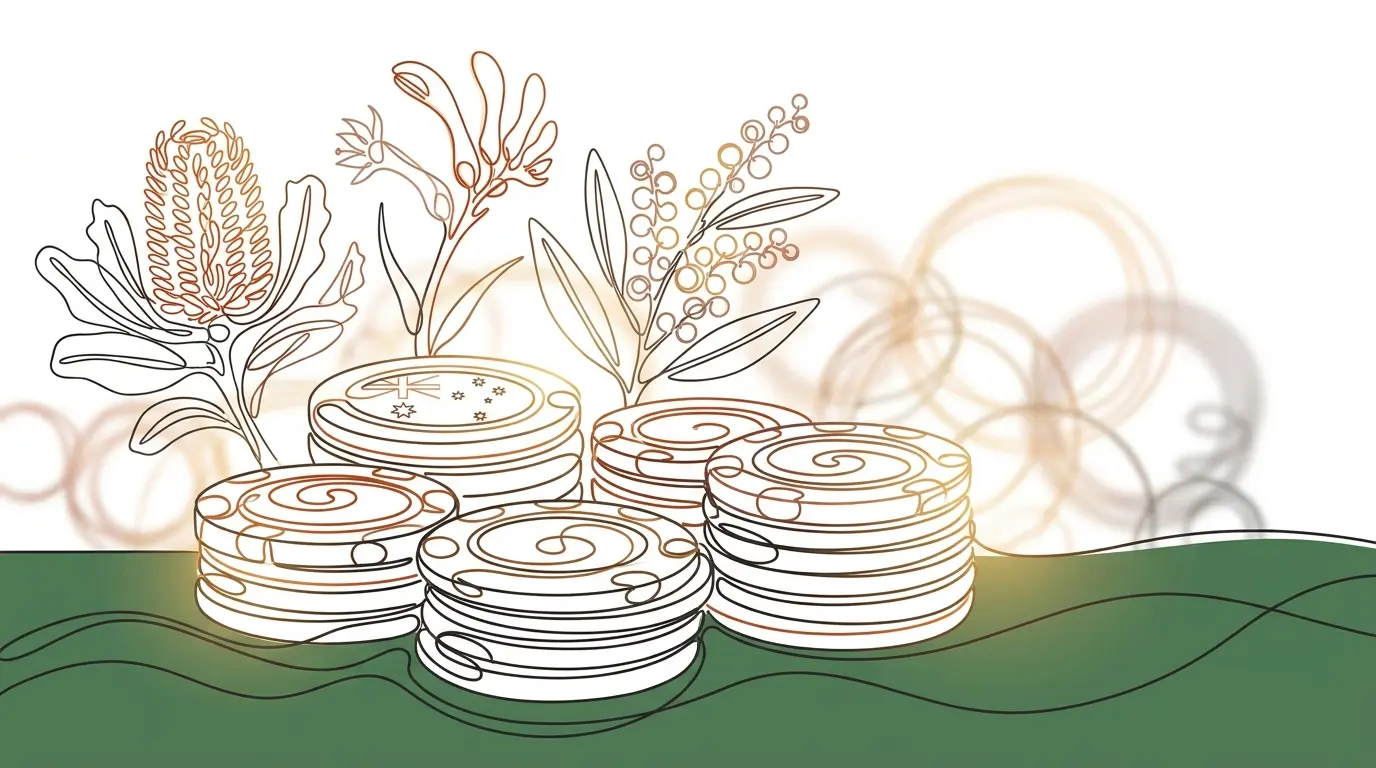 Poker chips on casino table with Australian native flowers